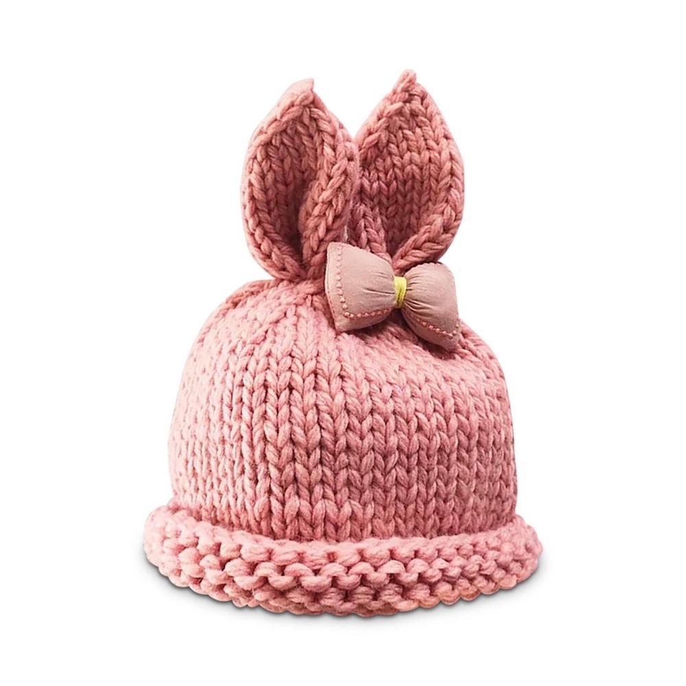 Baby knitted rabbit ear hat with bow